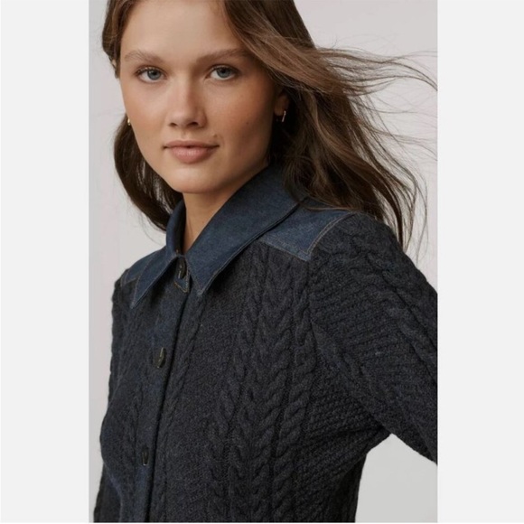 PILCRO anthropologie peplum cable cardigan collared sweater jacket navy size XL - Picture 3 of 14